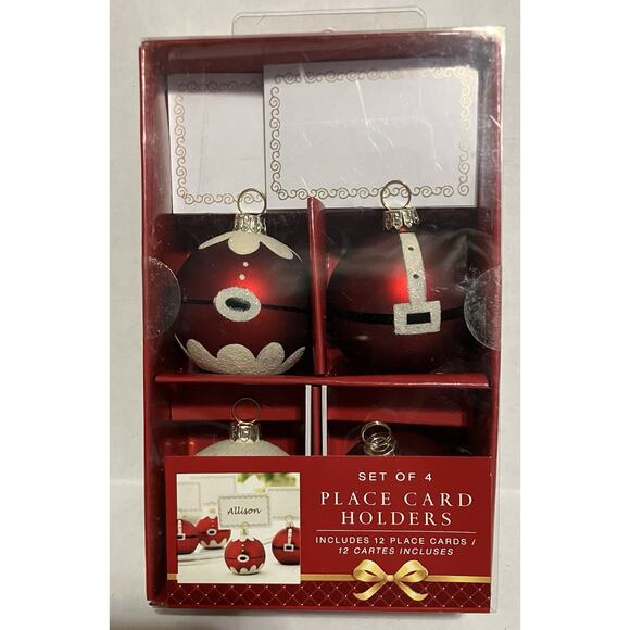 Decorative Christmas Glass Ornament Place Card Holders 4 Sets of 4 READ - Picture 4 of 7
